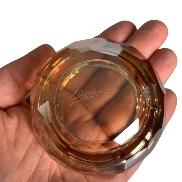 Oleg Cassini Honey Iridescent Crystal Votive Candle Holders Faceted Set of 2 Box - Picture 9 of 12